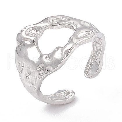 Non-Tarnish 304 Stainless Steel Wide Hollow Open Cuff Ring for Women RJEW-G275-04P-1