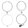 FIBLOOM 4Pcs 4 Style Star & Guitar Natural Dalmatian Jasper & Alloy Pendant Necklaces Set with Waxed Polyester Cords NJEW-FI0001-16-1