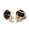 Brass Micro Pave Cubic Zirconia Stud Earring Findings with Natural Black Obsidian KK-Z096-05G-14-2