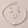 Plum Blossom Pattern Plastic & Porcelain & CCB Earrings & Necklaces & Rings Sets FS-WG584CB-01-1