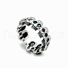 925 Sterling Silver Rhinestones Skull Open Cuff Rings for Unisex PW-WGC11C2-01-1