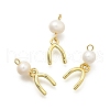 Brass & Natural Pearl U Shaped Pendants KK-Z093-38G-1