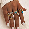 Alloy Rhinestone and Synthetic Turquoise and Enamel Cuff Rings & Finger Rings Set FS-WGD5716-06-1
