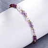 Faceted Round Natural Amethyst & Quartz Crystal Braided Bead Bracelets BJEW-F493-09G-05-3