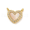 Rack Plating Brass Pave Clear Cubic Zirconia Heart Charms with Natural Shell KK-C074-22G-1