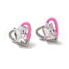 Left and Right Clear Cubic Zirconia Heart Stud Earrings with Enamel EJEW-C027-04P-2