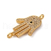 Rack Plating Brass Micro Pave Clear Cubic Zirconia Religion Hamsa Hand Connector Charms KK-Z070-11G-2