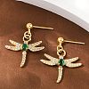 Dragonfly Brass Micro Pave Cubic Zirconia Dangle Stud Earrings EJEW-F895-15G-1