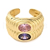 Rack Plating Brass Cubic Zirconia Open Cuff Rings for Women RJEW-S242-15G-A-3