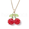 Glass Cluster Beaded Cherry with Acrylic Leaf Pendant Nacklaces NJEW-MZ00107-2