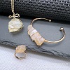 Wire Wrapped Nuggets Natural Yellow Quartz Pendant Necklace & Cuff Bangle & Rings Sets FS-WG99384-03-1