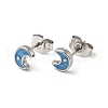 Enamel Crescent Moon with Star Stud Earrings with 316 Surgical Stainless Steel Pins EJEW-A081-05P-2