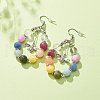 Natural Mixed Gemstone Braided Teardrop Dangle Earrings with Brass Bee Charms EJEW-JE04951-03-3