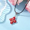 Dyed Synthetic Imperial Jasper & Glass Seed Beaded Star Pendant Black Waxed Cotton Cord Necklaces NJEW-MZ00109-06-1