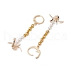 Origami Crane Brass Chain Dangle Earrings with Acrylic Beads EJEW-JE05887-4