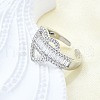 Brass Micro Pave Clear Cubic Zirconia Cuff Rings for Women RJEW-G347-08P-3