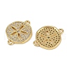 Brass Micro Pave Clear Cubic Zirconia Flat Round Connector Charms KK-A257-06G-2