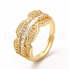 Clear Cubic Zirconia Octagon Adjustable Ring RJEW-H134-01G-1