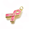 October Breast Cancer Pink Awareness Ribbon Brass Enamel Pendants KK-S517-04H-G-2