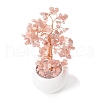 Mother's Day Natural Rose Quartz Chips with Brass Wrapped Wire Money Tree on Ceramic Vase Display Decorations DJEW-B007-02E-3