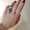 Oval Bohemian Synthetic Turquoise Finger Rings FS-WGBF170-01-3