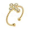 304 Stainless Steel Crystal Rhinestone Cuff Rings for Women RJEW-G338-03G-4