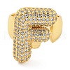 Brass Micro Pave Clear Cubic Zirconia Letter Open Cuff Ring for Women RJEW-M173-01G-F-2