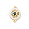 Brass Micro Pave Clear Cubic Zirconia & Shell Connector Charms KK-M303-03G-06-1