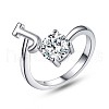 Anti-Tarnish Rhodium Plated 925 Sterling Silver Initial Letter Open Cuff Ring JR852J-1