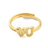 Heart & Letter U Brass Adjustable Rings for Women RJEW-L120-011G-2