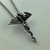 Vintage Stainless Steel Jet Rhinestone Winged Dragon Pendant Punk Hip-hop Necklaces for Men IL6060-2