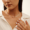 Faceted Round Natural Pink Opal & Shell Pearl Beaded Necklaces NJEW-L125-005G-02-3