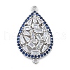 Rack Plating Brass Blue & Clear Cubic Zirconia Teardrop Connector Charms KK-A234-073P-1
