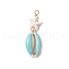 Cowrie Shell Enamel & Synthetic Turquoise Starfish Pendants PALLOY-JF03406-01-1