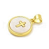 Rack Plating Brass Pave Nature Shell Cross Pendants KK-C074-34G-2