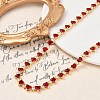 Brass FireBrick & Clear Cubic Zirconia Cup Chain Heart Necklaces for Women NJEW-M079-04G-1