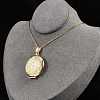 304 Stainless Steel Flat Round Locket Pendant Cable Chain Necklaces for Women NJEW-M050-04A-G-3