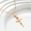 Religion Brass Pave Deep Pink Cubic Zirconia Jesus Cross Pendant Necklaces NJEW-L184-01G-2