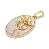 Rack Plating Brass Pave Shell Oval Pendants KK-U032-92G-03-2