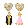 Brass Micro Pave Clear Cubic Zirconia Dangle Stud Earrings EJEW-D322-03G-01-4