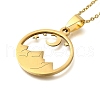 304 Stainless Steel Moon Star Desert Scenery Flat Round Pendant Cable Chain Necklaces for Women NJEW-Q002-01G-1