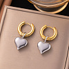 304 Stainless Steel Two Tone Heart Hoop Earrings EJEW-Z097-02GP-01-1