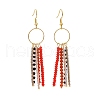 Natural Red Agate & Glass Seed Beaded Tassel Earrings EJEW-JE04805-1