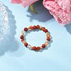 Natural Carnelian Beaded Stretch Rings RJEW-JR00867-02-1