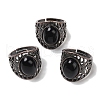 Natural Gemstone Oval Adjustable Rings RJEW-K271-06R-2