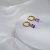 Elegant Stainless Steel Purple Cubic Zirconia Rectangle Hoop Earrings LR9784-1
