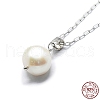 Natural Pearl Pendant Necklace with 925 Sterling Silver Paperclip Chains NJEW-I124-149-4