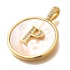 Rack Plating Brass Micro Pave Clear Cubic Zirconia Pendants with Shell KK-M309-42G-P-3