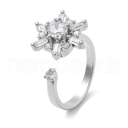 Snowflake Rotatable Open Cuff Rings for Women RJEW-S402-11P-1