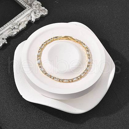 Brass Pave Clear Cubic Zirconia Rectangle & Flat Round Link Bracelets BJEW-YWC0002-02G-1